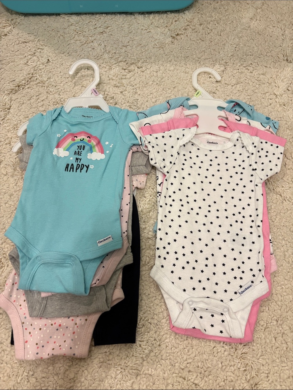 Gerber Turquoise, White & Pink Rainbow Star Baby One-Piece Bodysuit Set